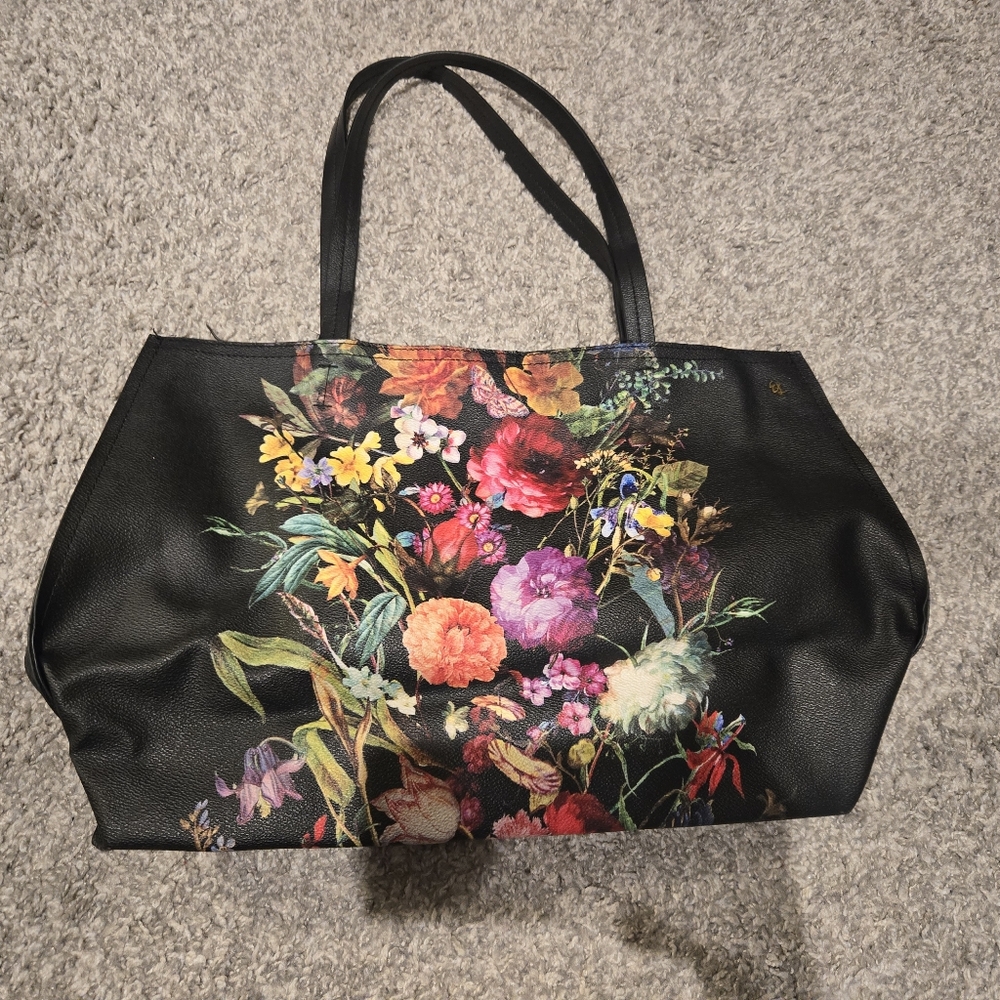 Elliot Lucca Floral Large Black Tote Bag